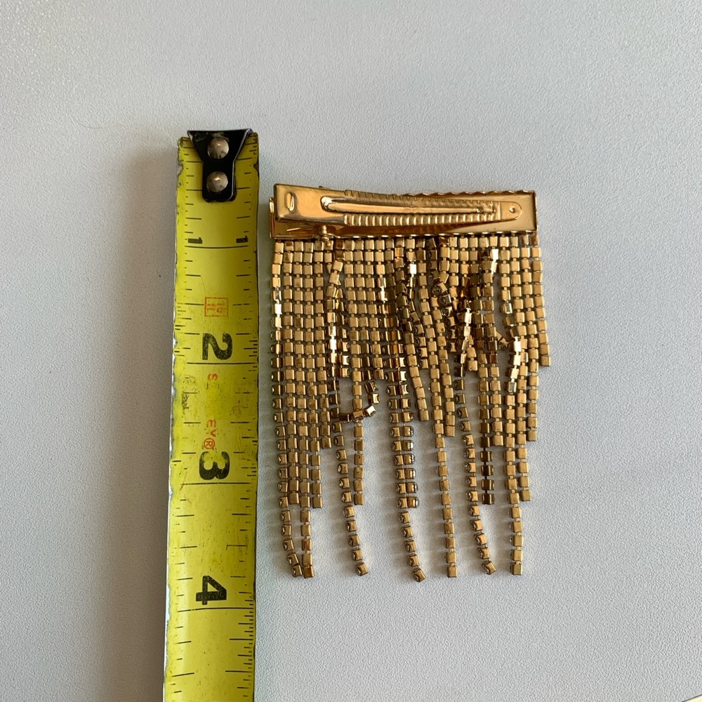 Gold Tone Rhinestone Fringe Barrette - Picture 3 of 5